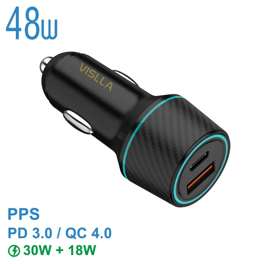 VISLLA VISLLA 48W Dual Port Car Charger PD 30W QC 18W Black — product photo
