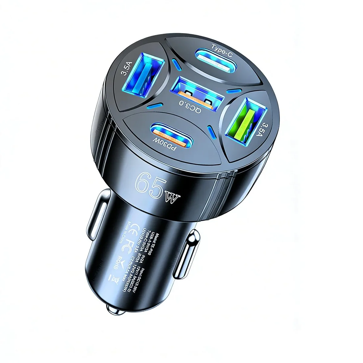 Alanph TE-P50 65W 5-Port USB Car Charger Black — product photo