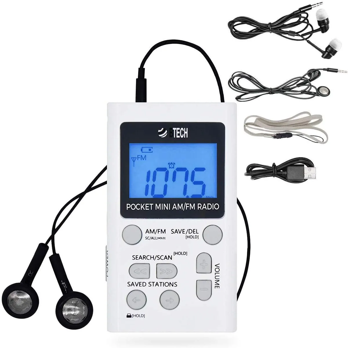  BTECH MPR-AF1 AM FM Pocket Radio White — product photo