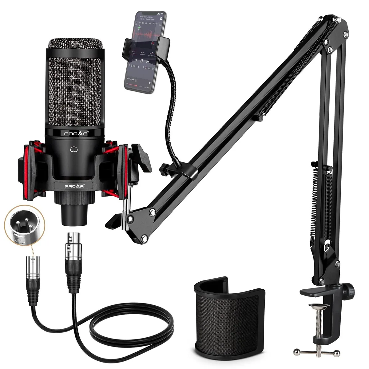  PROAR XLR Condenser Microphone Black Boom Arm — product photo