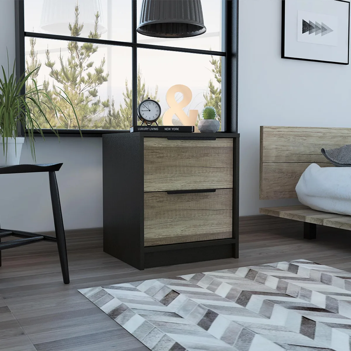 tuphen tuphen Kaia Nightstand Two Drawers Black / Pine 16.1" W x 18.8" H — product photo