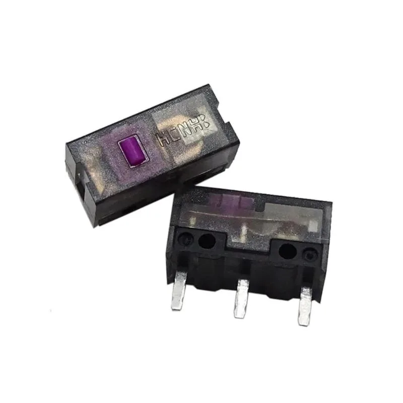 Two black micro switches with purple dots and three pins