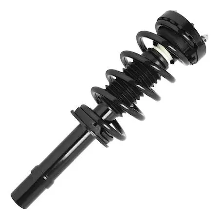 Unity 11274 front right complete strut assembly, silver metal coil spring and silver metal strut body with black mount and hardware