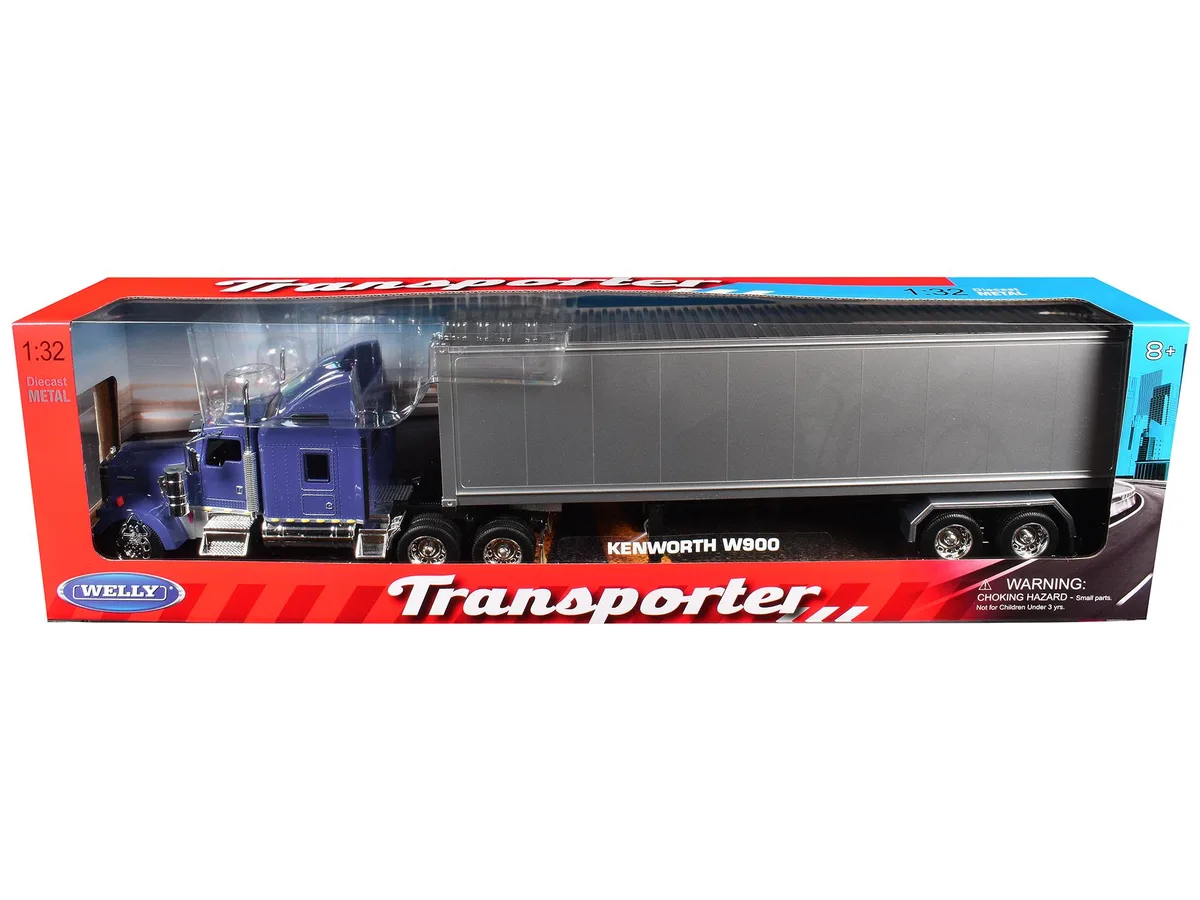 Welly Diecast Welly Diecast Kenworth W900 Blue Gray Container 1/32 — product photo
