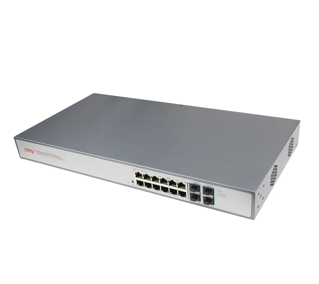ESCAM Technology Co., Ltd ESCAM ONV-POE36168PFM 16-port PoE network switch 8×PoE 4×RJ45 4×10G SFP+ — product photo