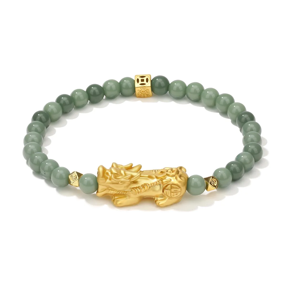  LuckyPro Jade Pixiu Bracelet Dark Green Adjustable 6.5-8 inches — product photo