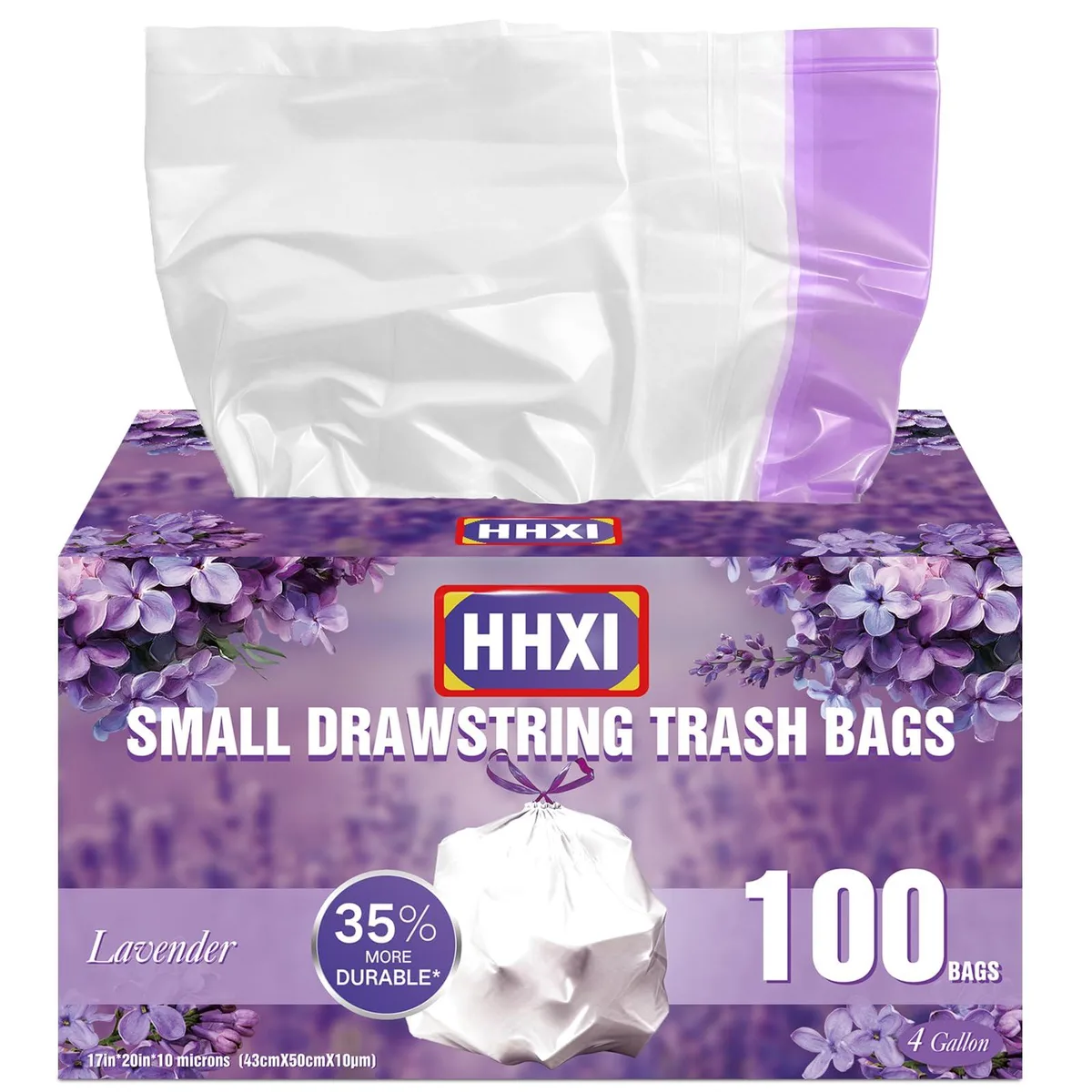 Baldwin 100 Ct 4 Gallon Lavender Scented Drawstring Trash Bags 17.72in — product photo