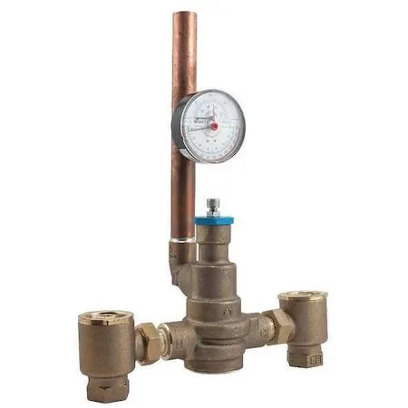 Bronze thermostatic mixing valve with temperature gauge, NPT connections