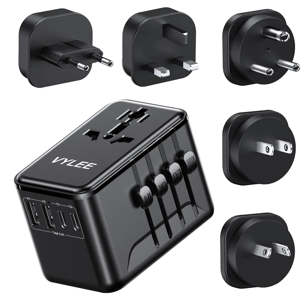  VYLEE OL-B01-2A2C USB charger 2 USB-C 2 USB-A black — product photo