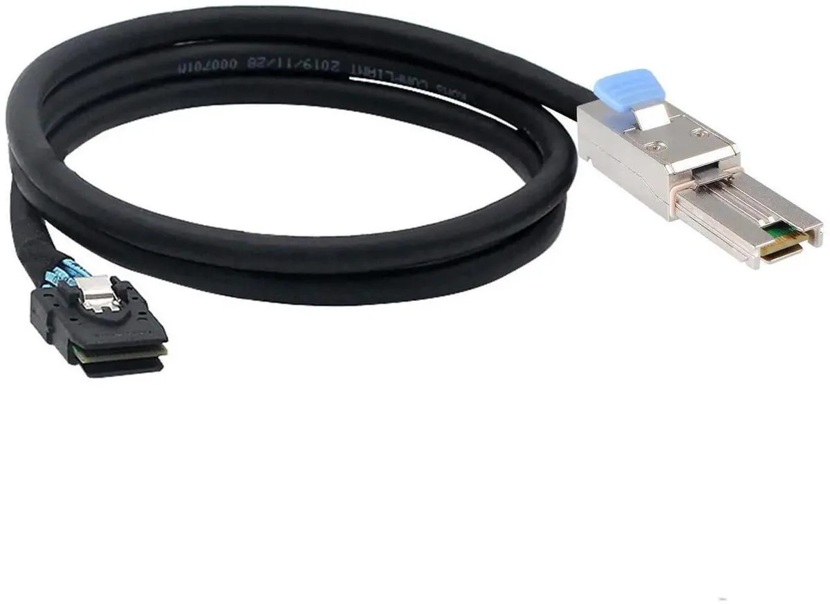 Two grey 1m Mini SAS cables, SFF-8088 to SFF-8087 connectors
