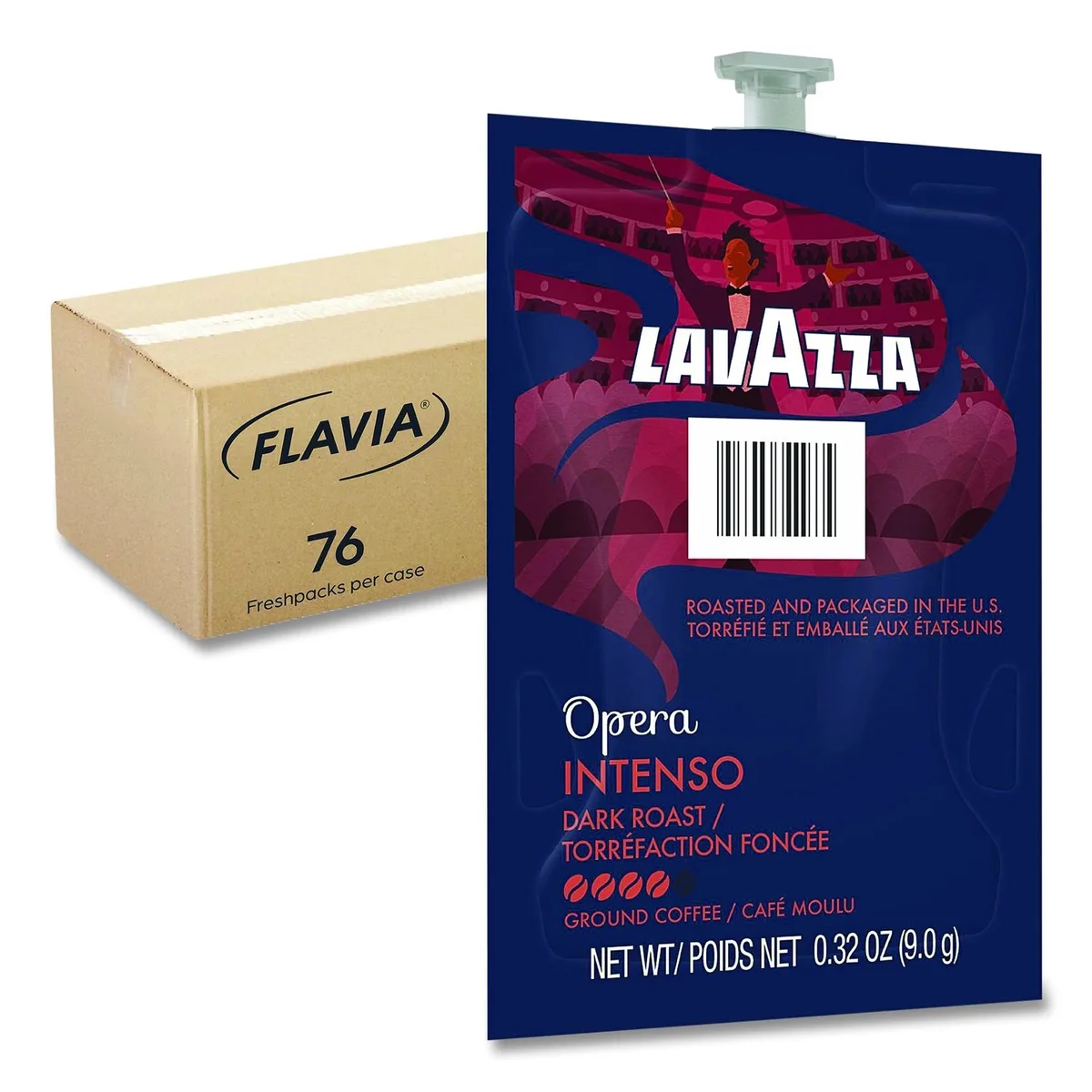 Carton of 76 Lavazza Intenso dark roast coffee pouches
