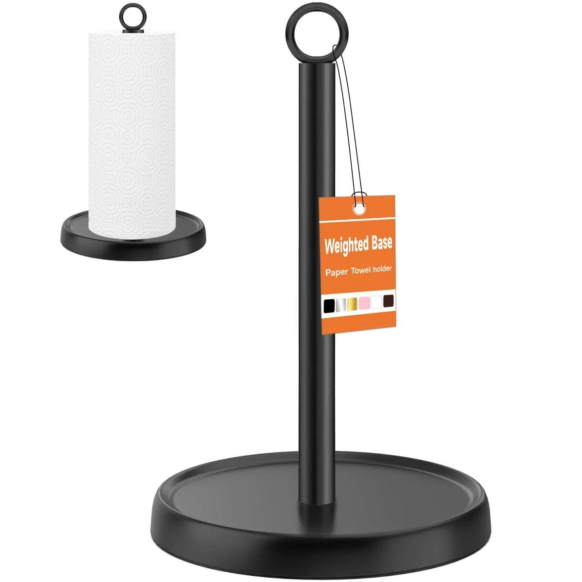 PAROTO Paper Towel Holder Countertop Stainless Steel Weighted Base Anti-Slip Black — product photo