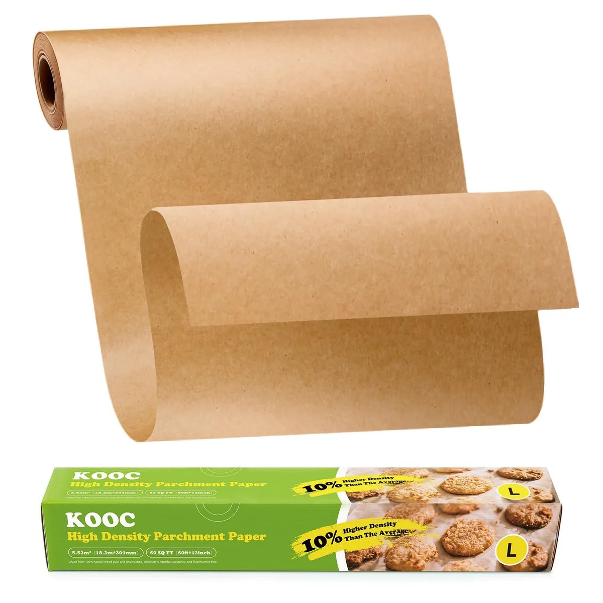 Unbleached parchment paper roll 12 in wide 60 ft long in cardboard box