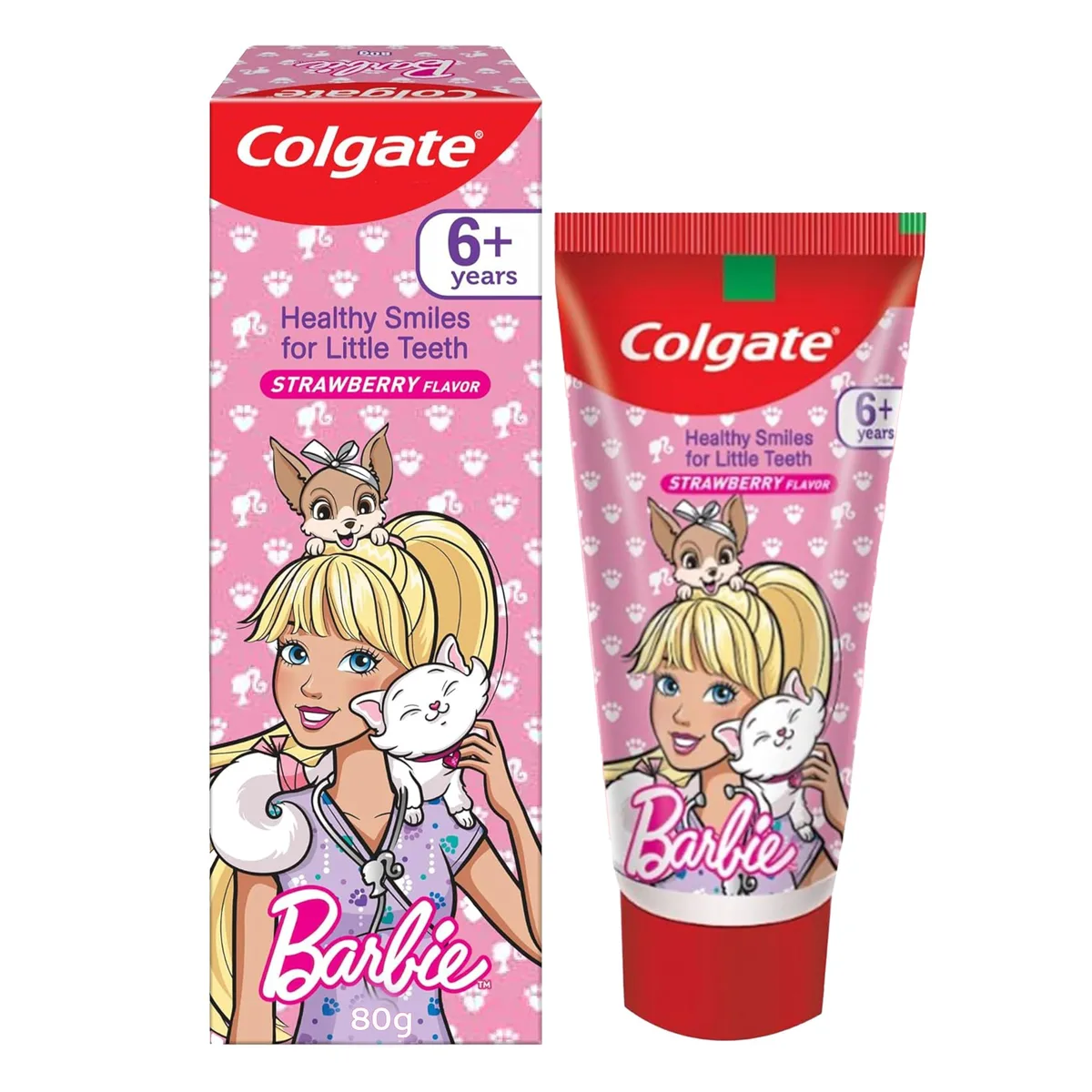 Red squeeze tube with Barbie graphics, 80 g toothpaste