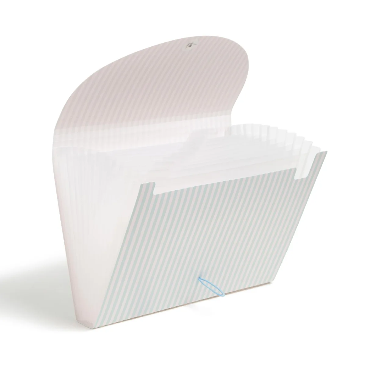 Letter-size expanding file folder, muted blue striped polypropylene, 13 pockets, top opening