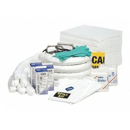 Yellow 50 gal box filled with oil-only spill kit refill components