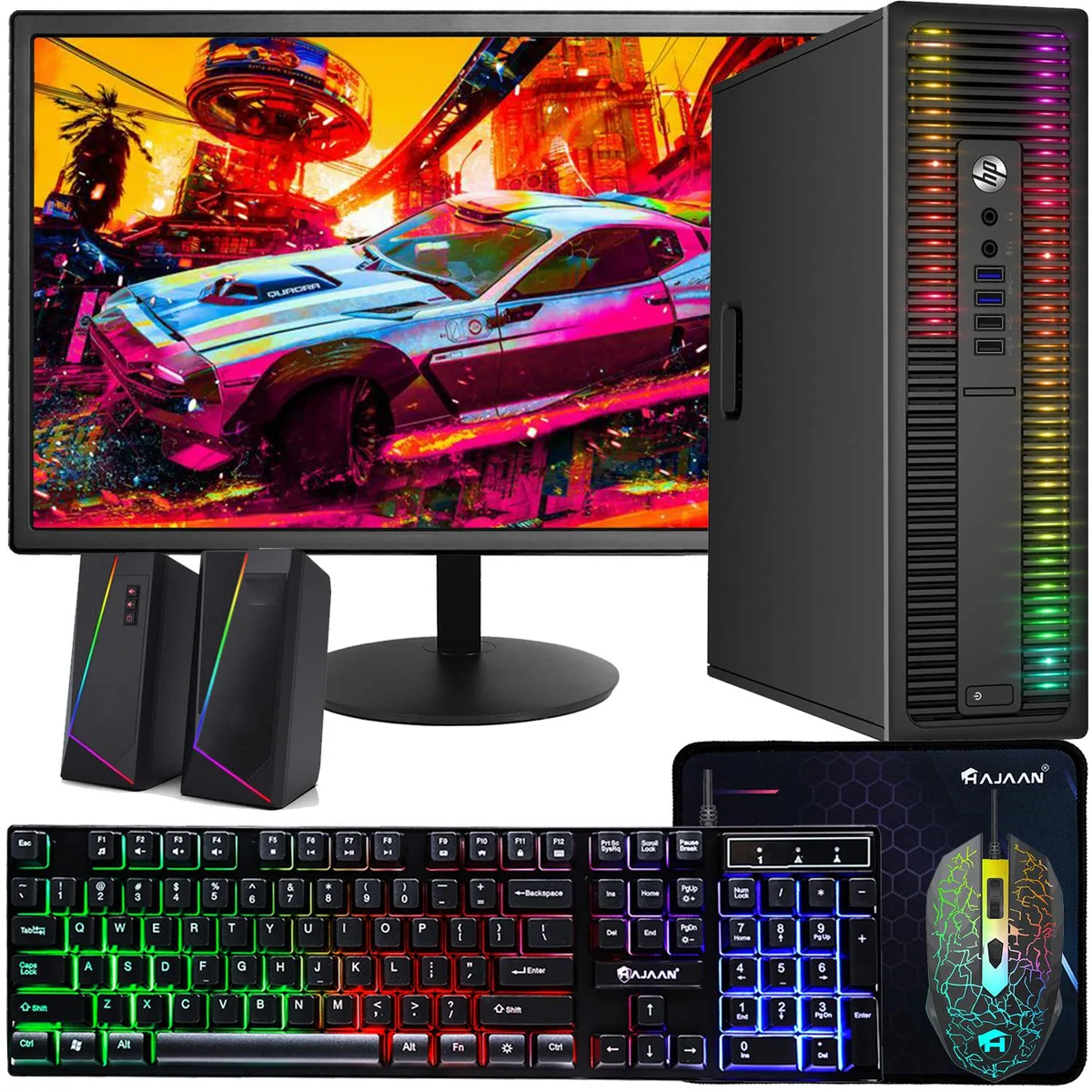 HP HP ProDesk 600G1 RGB desktop PC i5-4570 3.2GHz 16GB DDR3 500GB SSD 22" monitor — product photo