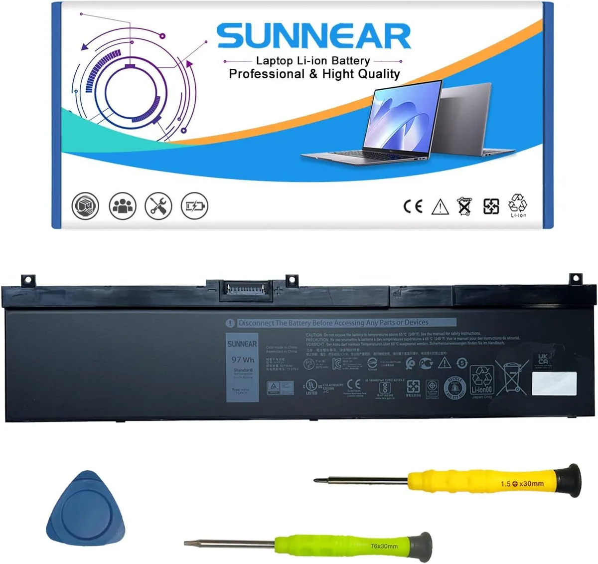 NShi NShi laptop battery 11.4V 97Wh for Dell Precision 7530 7730 7540 7740 P74F P34E Shape-B — product photo