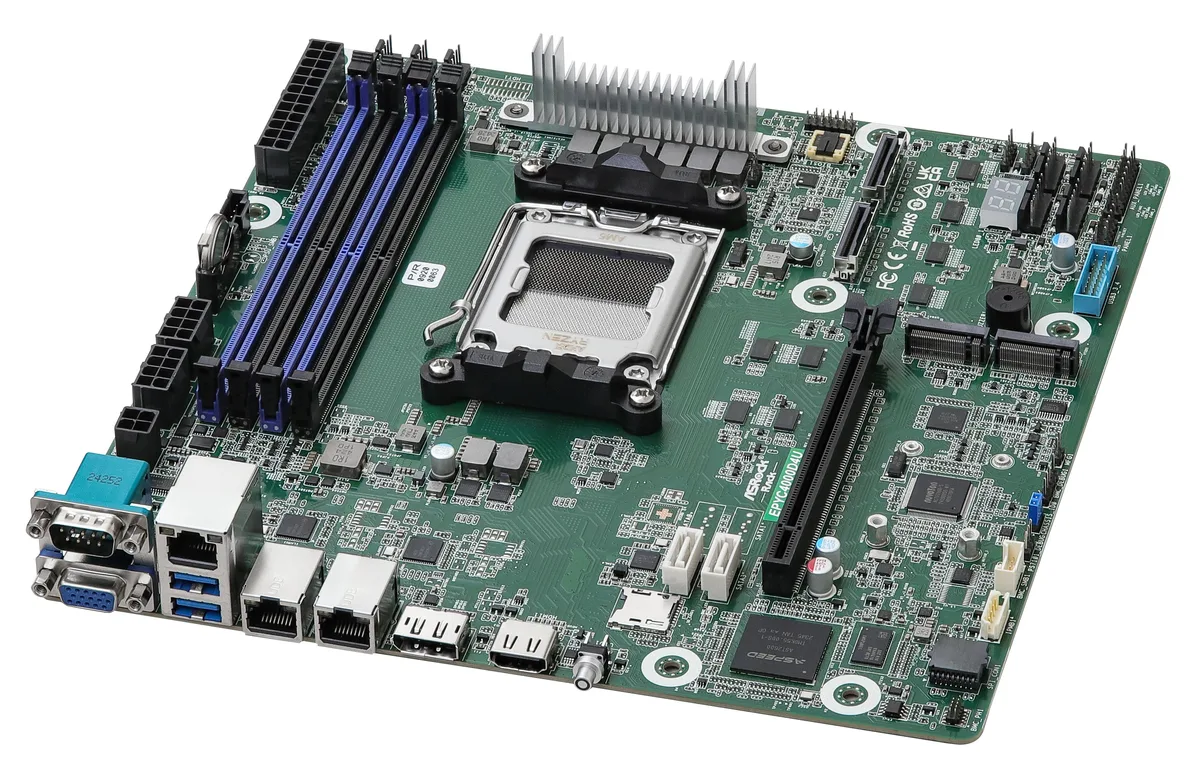 ASRock Rack ASRock Rack EPYC4000D4U Micro-ATX server motherboard AM5 4×DDR5 1×PCIe5.0 x16 2×M.2 2×1GbE — product photo