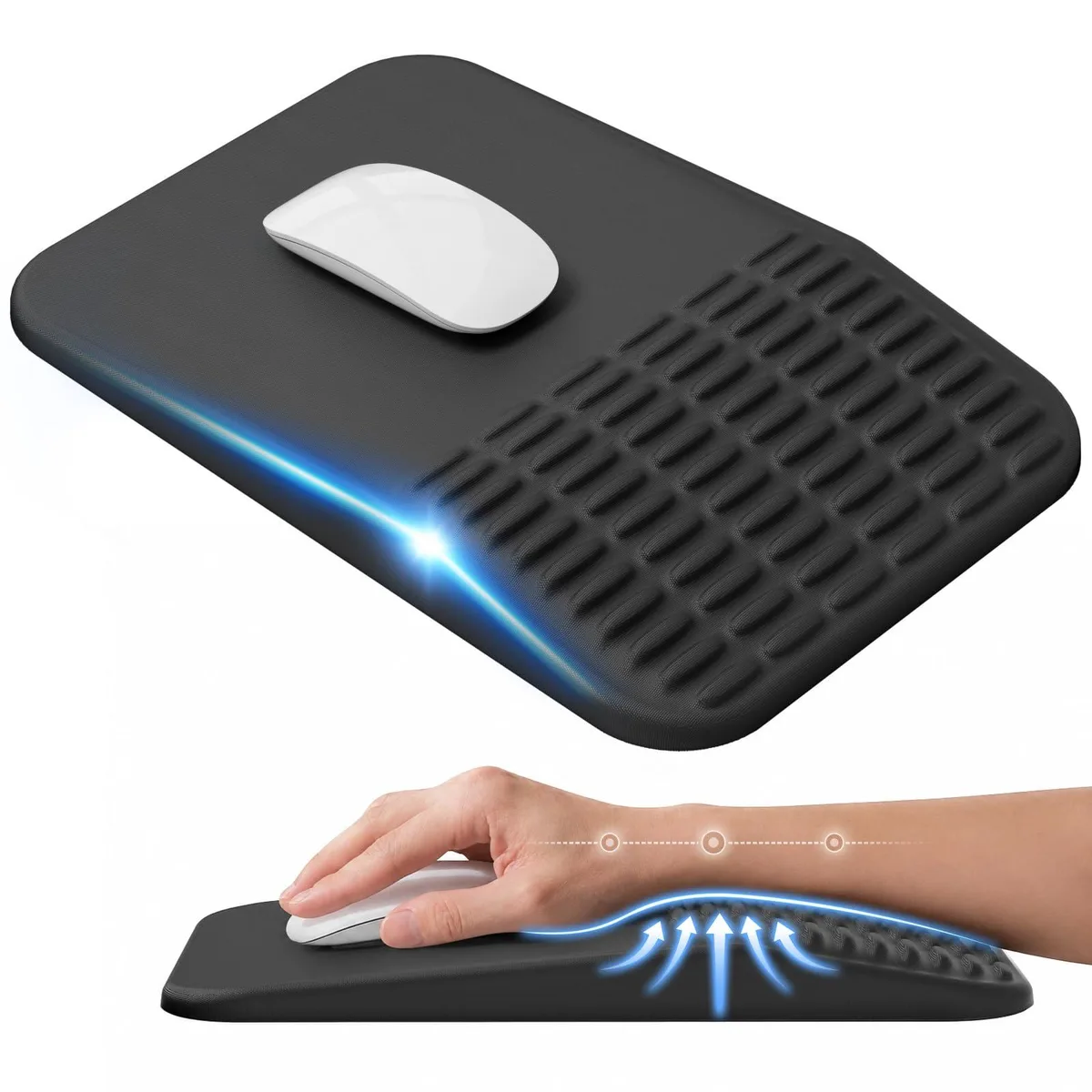  MEKASS 1296 Ergonomic Mouse Pad with Wrist Rest 11.8 x 7.7 in 1.2 in Thick Black — product photo