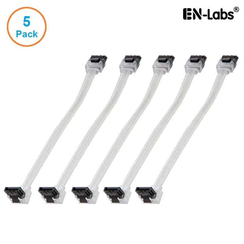EN-Labs EN-Labs 5PKSATAIII25CMCL90 5-pack SATA cable 10in 90° locking latch clear — product photo