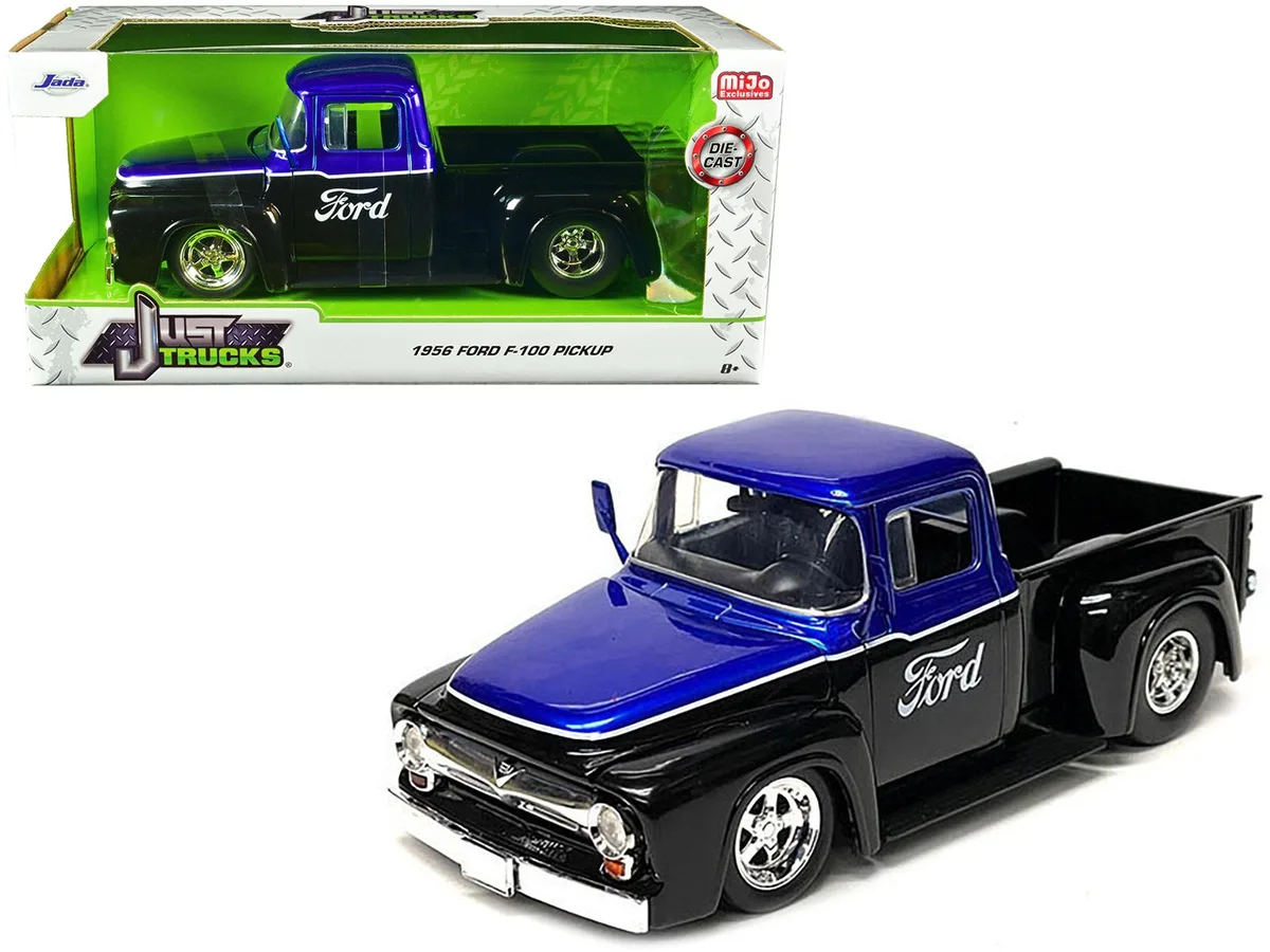 Jada Jada 1956 Ford F-100 Pickup Truck Black and Blue Metallic "Just Trucks" 1/24 Diecast Hobby Collectible — product photo