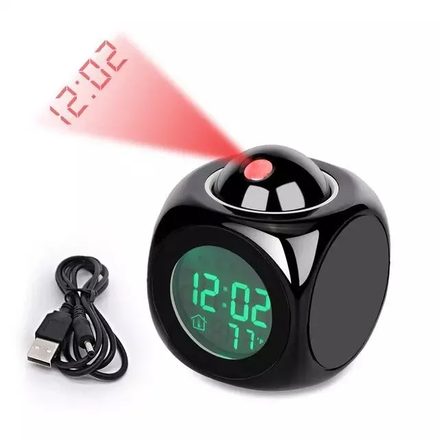 NShi NShi LED Projection Alarm Clock Black USB 5V/1A 90° Swivel — product photo