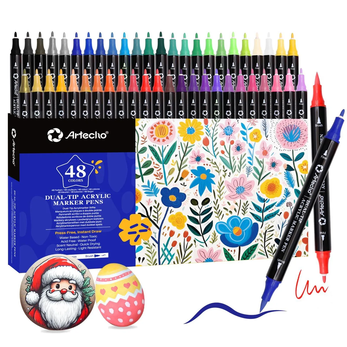  Artecho ATO-SM4809 48-colour dual-tip paint markers — product photo