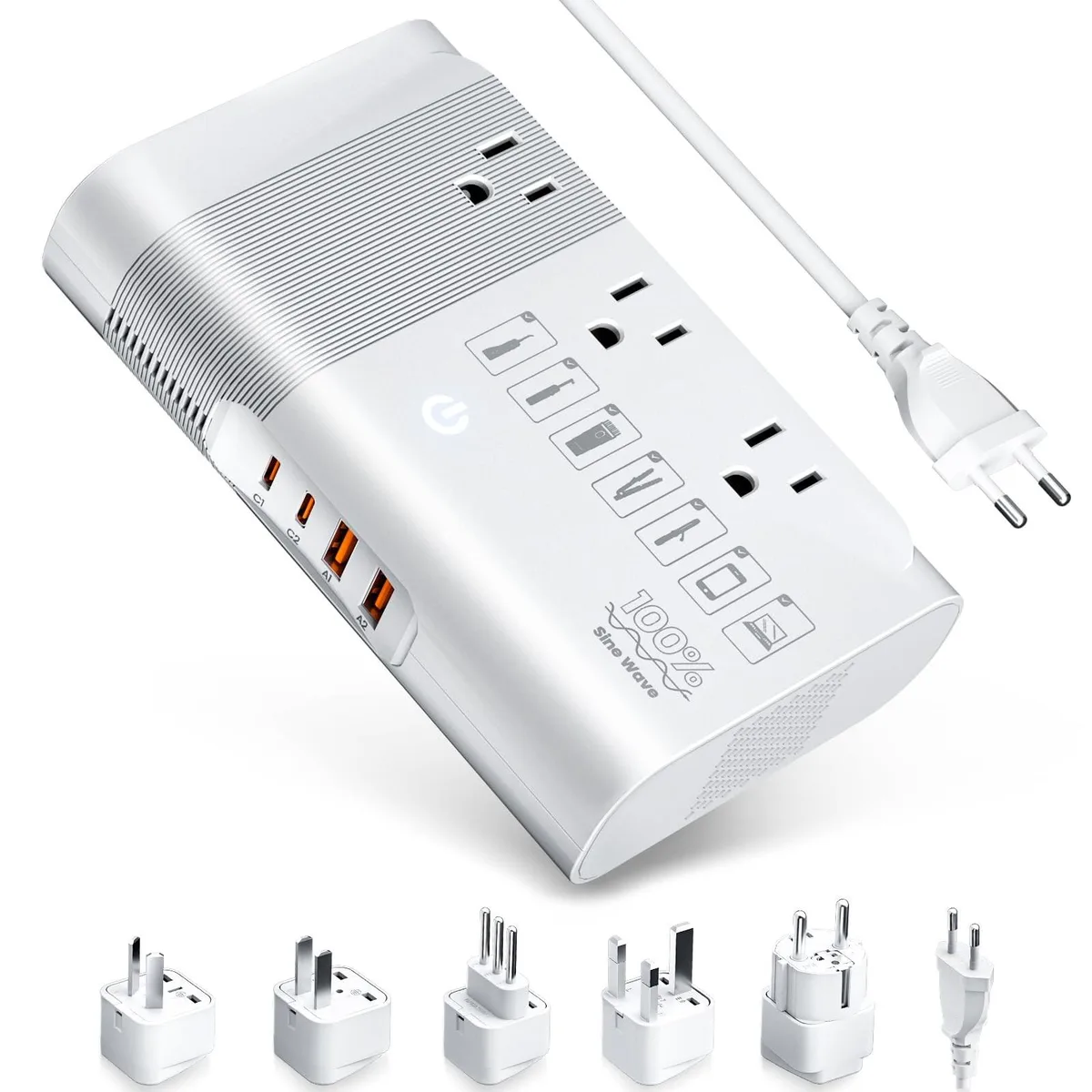 DOACE DOACE 220V to 110V 500W Pure Sine Wave Step Down Transformer White 2 in 1 accessory — product photo