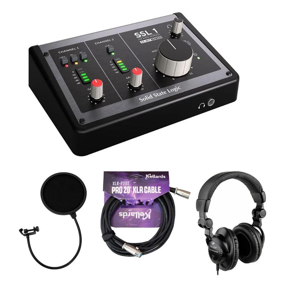 Solid State Logic Solid State Logic SSL 1 2x2 USB-C Audio Interface Bundle with Pop Filter, 20 ft XLR Cable, HPC-A30 Headphones — product photo