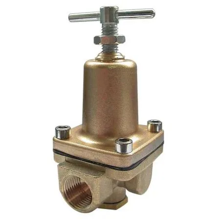 Small brass pressure regulator with threaded ports and compact rectangular body