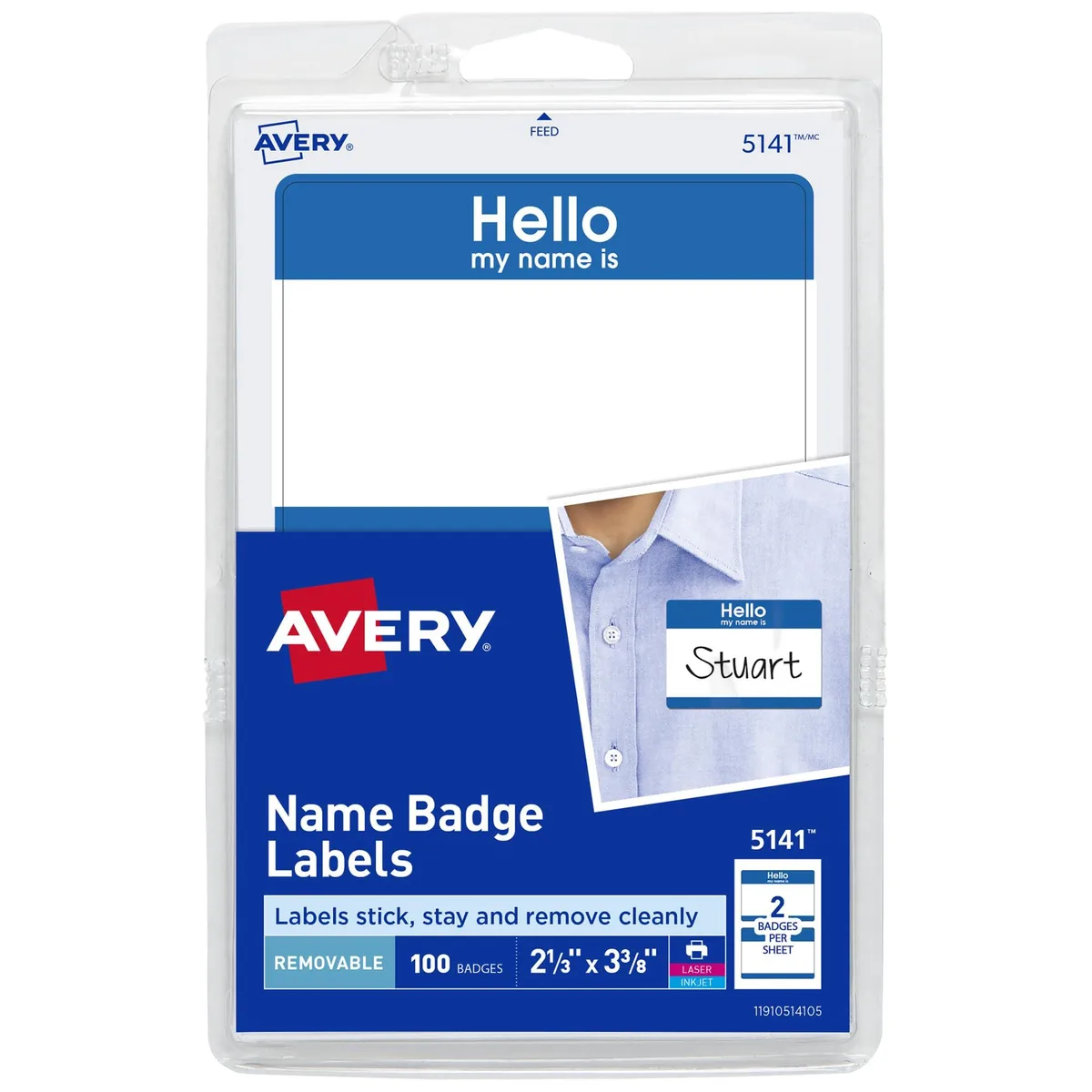 Avery 5141 Hello My Name Is Name Tags White Blue Border 100 Pack — product photo