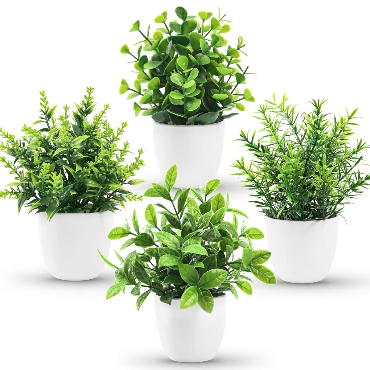  Der Rose 4 Pack Artificial Eucalyptus Potted Plants Green 7.1in H — product photo