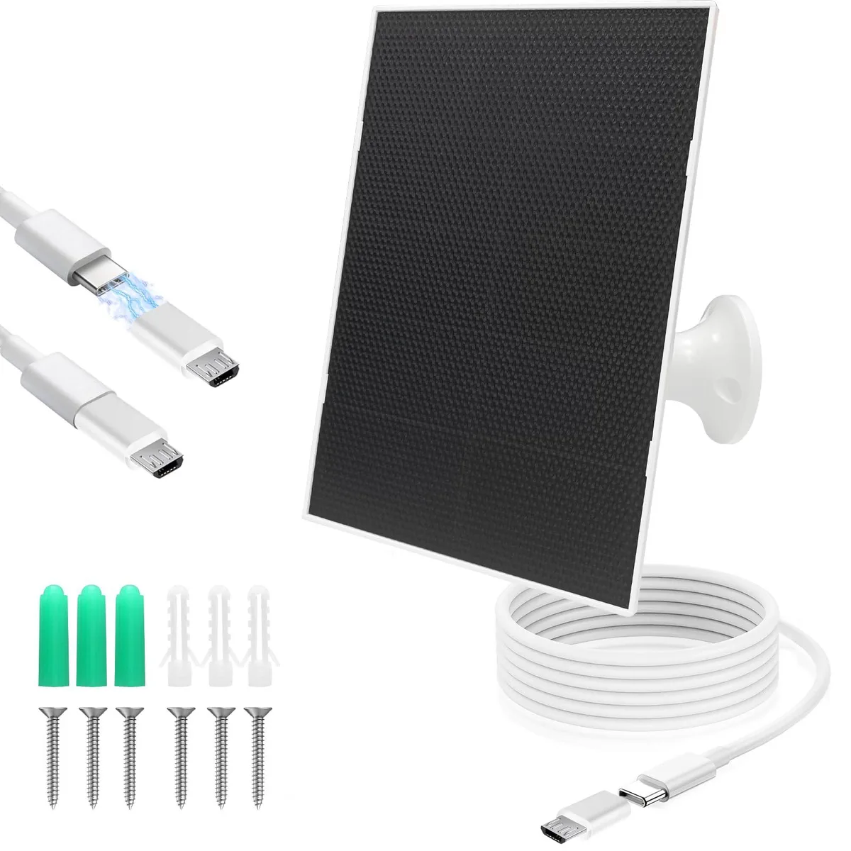 White rectangular 4W solar panel with 360° adjustable mount and 9.8ft cable