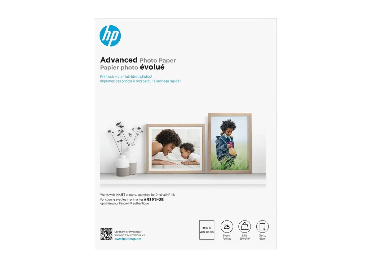 HP HP 6J777A Advanced Photo Paper Glossy 65 lb 8 x 10 in 25 sheets — product photo