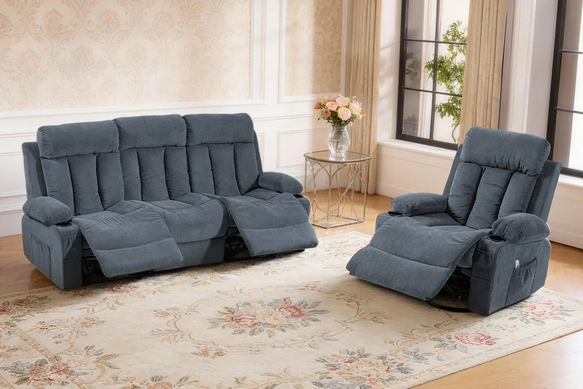 VANBOW VANBOW Manual Recliner Sofa Set Blue Sofa+Chair — product photo