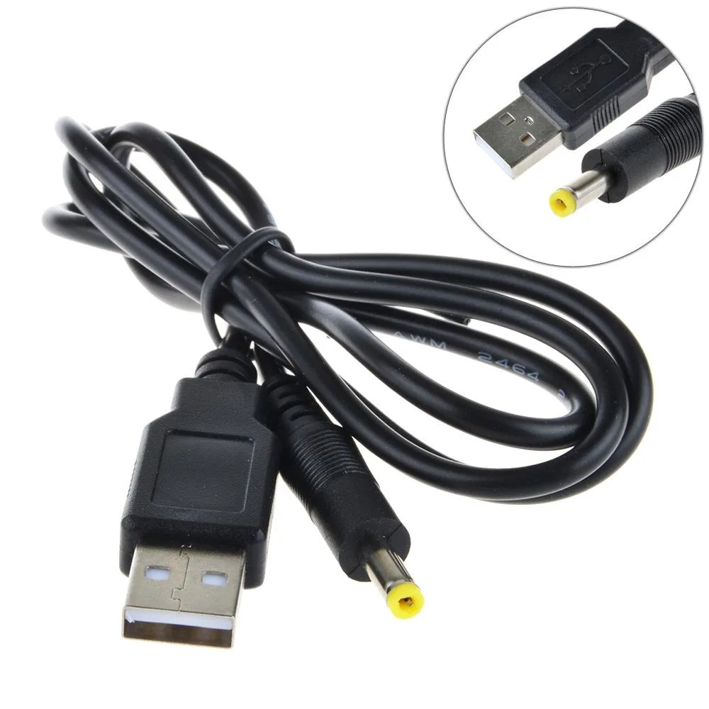 Black USB-A to 4.0/1.7mm DC cable coiled 80cm