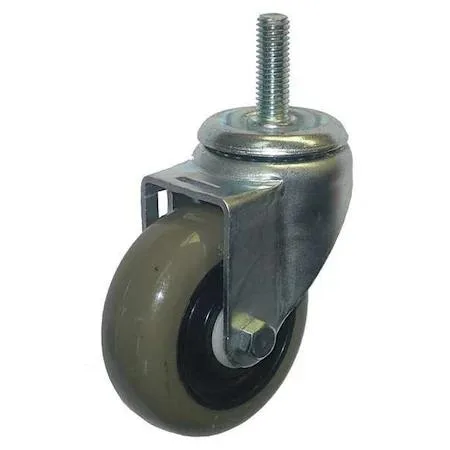 Silver metal caster with orange polyurethane wheel and threaded stem