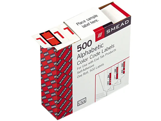 Roll of green bar-style end-tab labels, letter L, 500 count