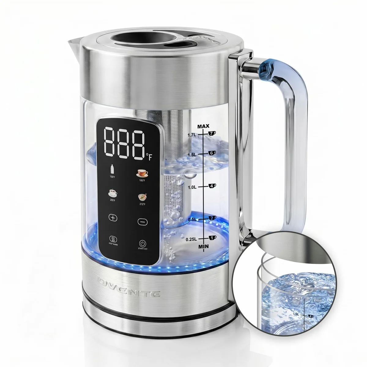  Ovente KGD913S 1.7L Glass Electric Kettle with Tea Infuser — product photo