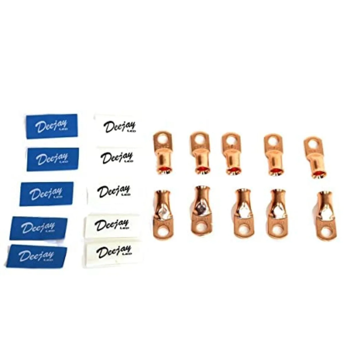 Ten blue and white tubes in a pack