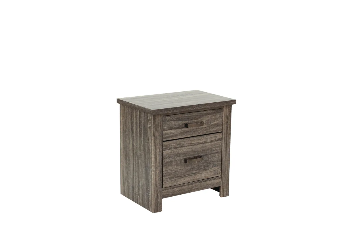 Rectangular wood nightstand in gray oak finish