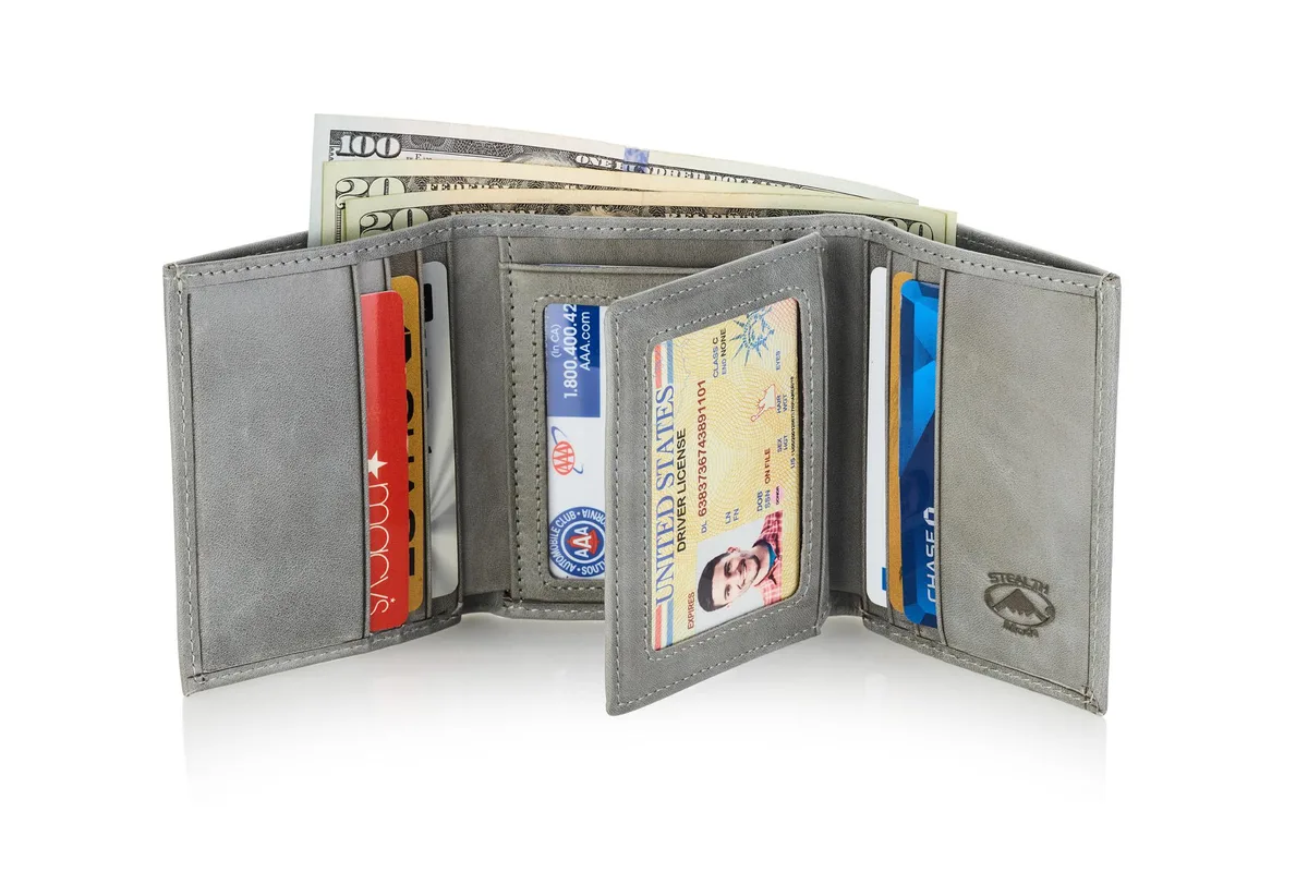 Stealth Mode Stealth Mode Leather Trifold RFID Wallet Grey 11 Card Slots — product photo