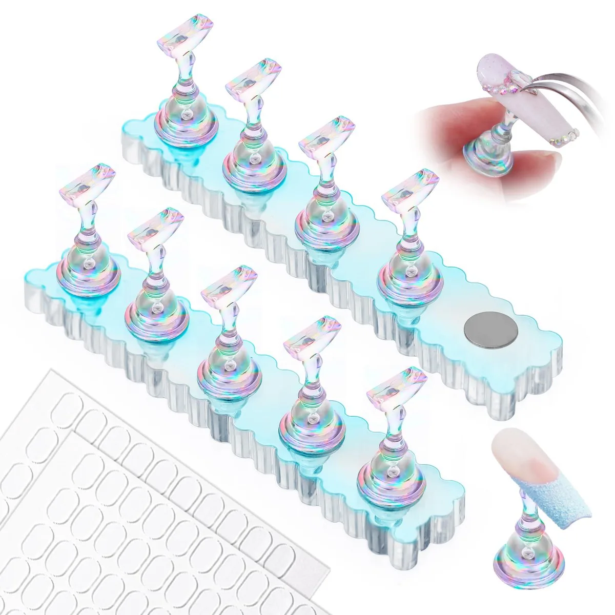  Avid MelodySusie Blue Acrylic Magnetic Nail Stand Set 2 Bases 10 Stands 30 Putty 100 Tape — product photo