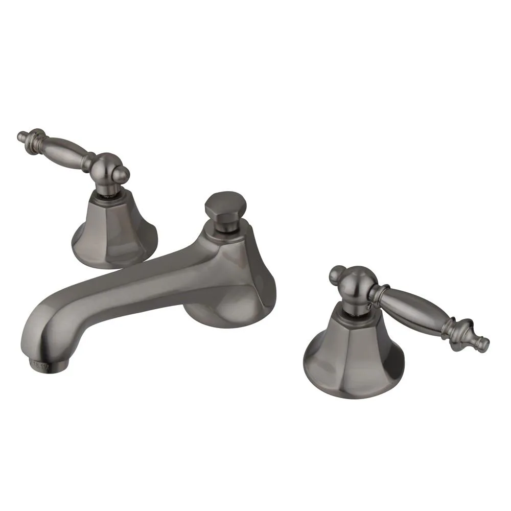 Satin nickel widespread lavatory faucet with 8 to 18 inch spread