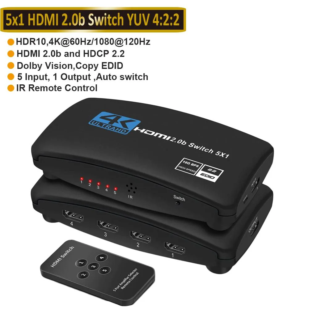 LUOM LUOM OZQ3-5 5×1 HDMI 2.0 video switch 4K 60Hz 18.5 Gbps — product photo