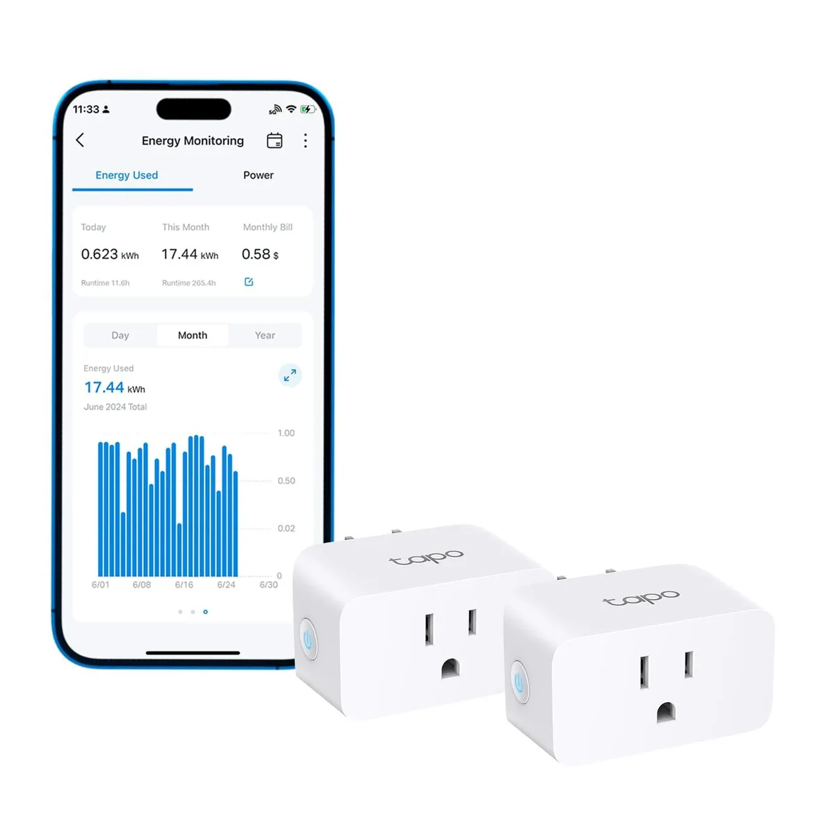 Compact black smart plug with side power button