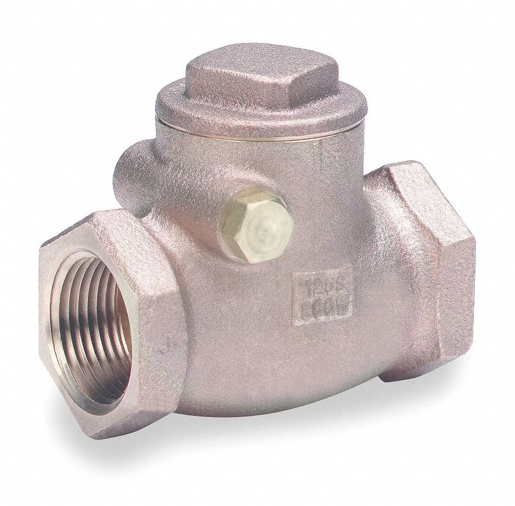 Bronze inline swing check valve 3/4 inch FNPT connections 2.625 inch overall length