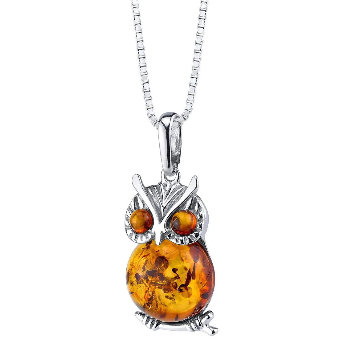 Oravo Oravo Baltic Amber Owl Pendant Necklace Sterling Silver Cognac 18" SP11352 — product photo