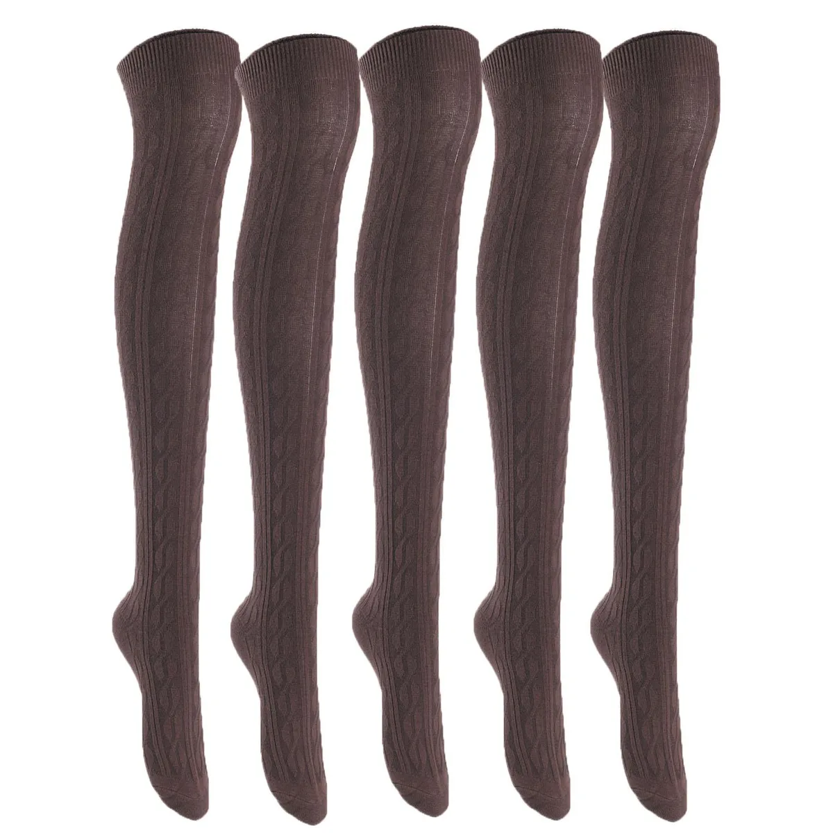Five pairs of coffee coloured thigh high cotton socks